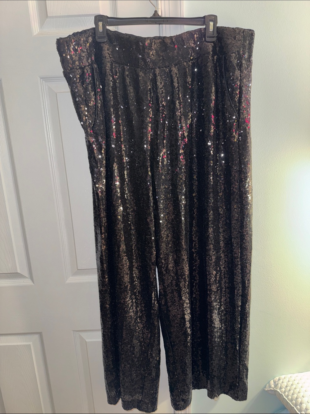 Lane Bryant Black Sequin Wide-Leg Pants